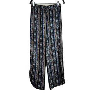 Joe B Boho Floral Embroidered Wide Leg Vacation Wear Drawstring Pants Size M